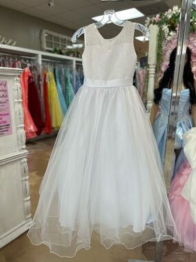 Ivory Lace Bodice Tulle Flower Girl Dress -